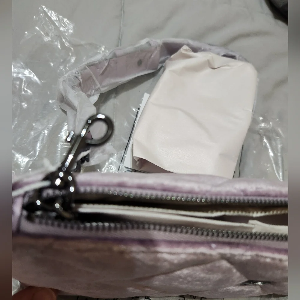 Tory Burch Willa Zip Quilted Handbag Lilac Gunmetal NWT - Picture 9 of 16